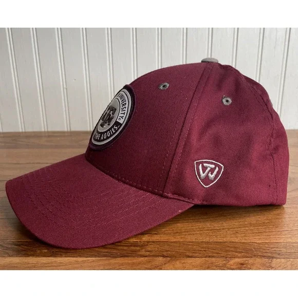 Texas A&M Aggies Logo Hat Cap Gig  'em Maroon Round Patch Top Of The World - Picture 2 of 6